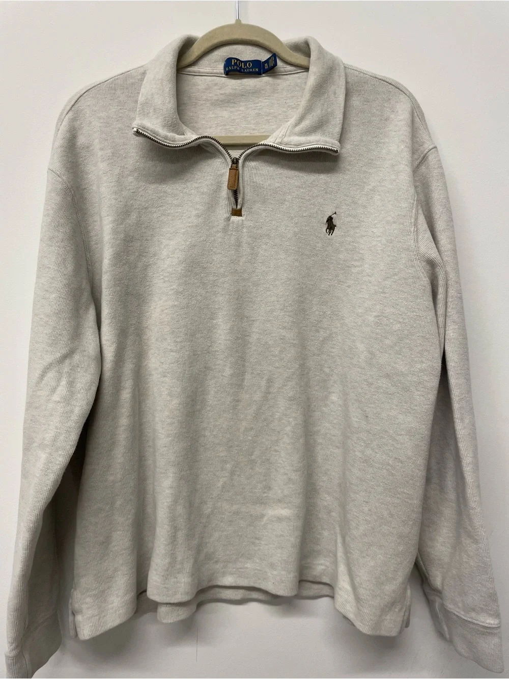 Ralph Lauren Quarter-Zip Pullover in Cream with Brown Polo Logo